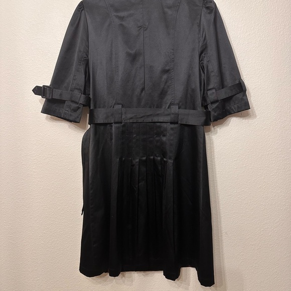 ELLE Trench-Coat Black Dress Coat Collar Pleats - Picture 3 of 8